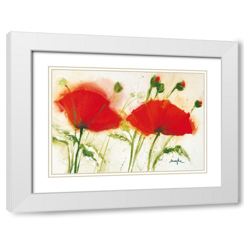 Coquelicots au vent II White Modern Wood Framed Art Print with Double Matting by Marthe