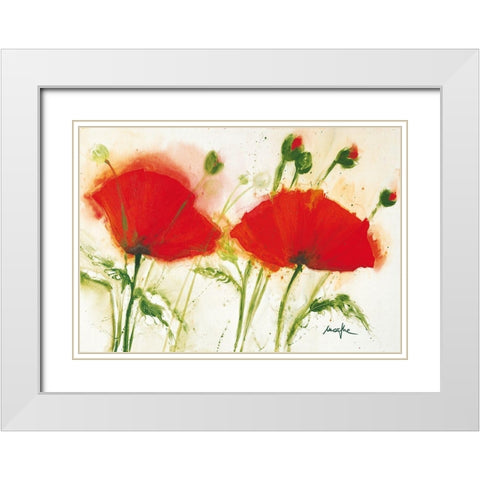 Coquelicots au vent II White Modern Wood Framed Art Print with Double Matting by Marthe