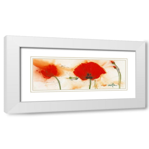 Coquelicots au vent III White Modern Wood Framed Art Print with Double Matting by Marthe