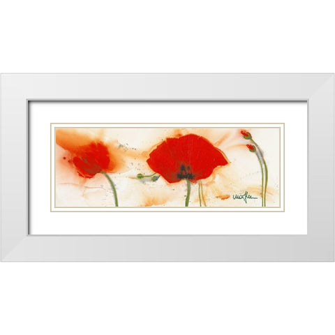 Coquelicots au vent III White Modern Wood Framed Art Print with Double Matting by Marthe