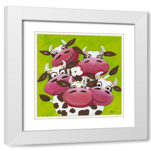 Troupeau White Modern Wood Framed Art Print with Double Matting by NAT