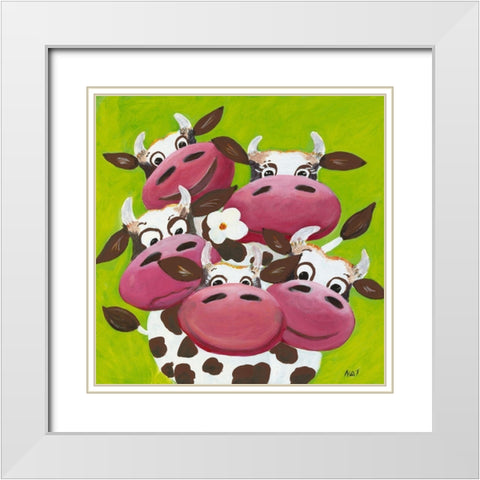 Troupeau White Modern Wood Framed Art Print with Double Matting by NAT