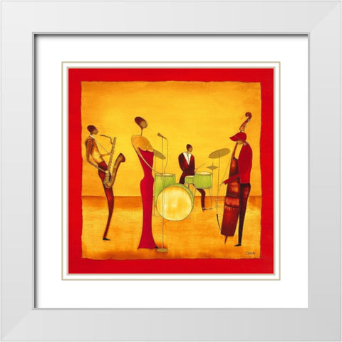 Jazz Band White Modern Wood Framed Art Print with Double Matting by Ona