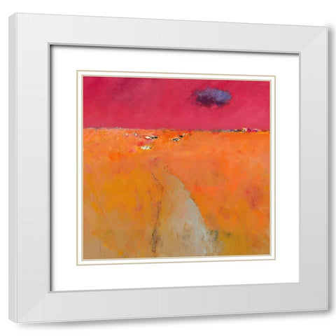 Landscape in orange and red White Modern Wood Framed Art Print with Double Matting by Groenhart, Jan