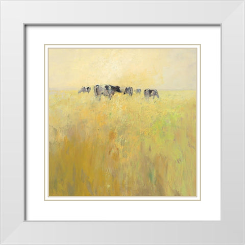 Cows in Spring White Modern Wood Framed Art Print with Double Matting by Groenhart, Jan