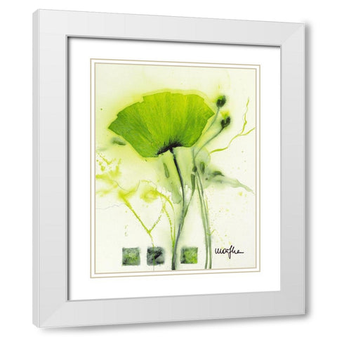 Coquelicot vert I White Modern Wood Framed Art Print with Double Matting by Marthe
