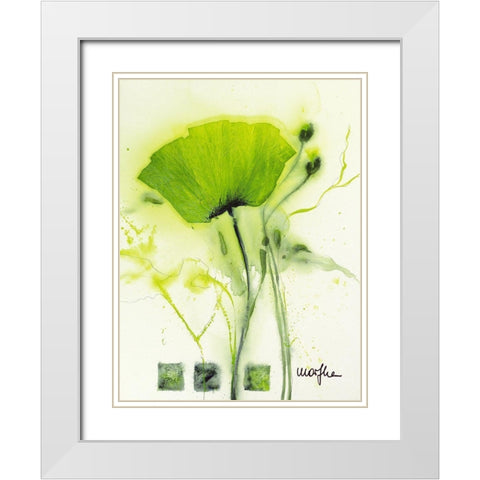 Coquelicot vert I White Modern Wood Framed Art Print with Double Matting by Marthe