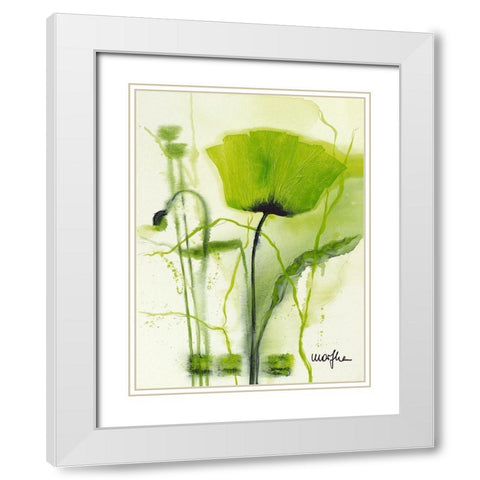 Coquelicot vert II White Modern Wood Framed Art Print with Double Matting by Marthe
