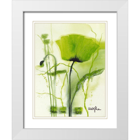 Coquelicot vert II White Modern Wood Framed Art Print with Double Matting by Marthe
