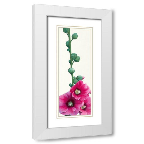 Pink Hollyhock III White Modern Wood Framed Art Print with Double Matting by Andrew, Stephanie