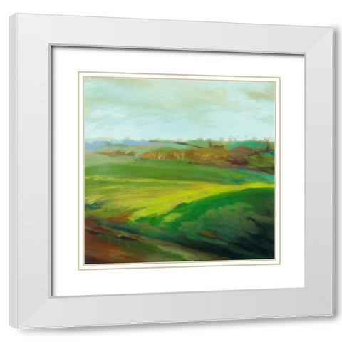 Champs verts White Modern Wood Framed Art Print with Double Matting by Mazur-Devaux, Ewa