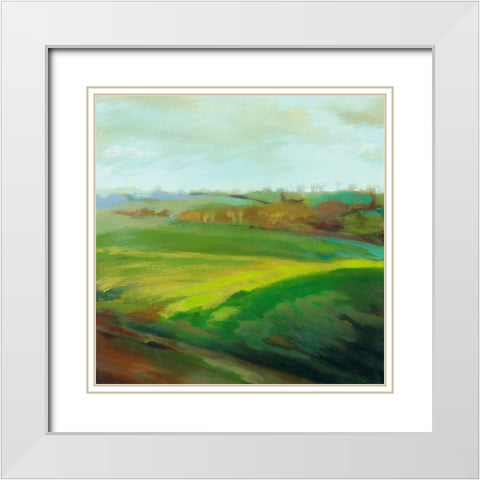 Champs verts White Modern Wood Framed Art Print with Double Matting by Mazur-Devaux, Ewa