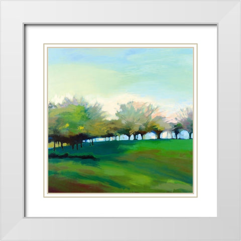 Champs de pommiers White Modern Wood Framed Art Print with Double Matting by Mazur-Devaux, Ewa