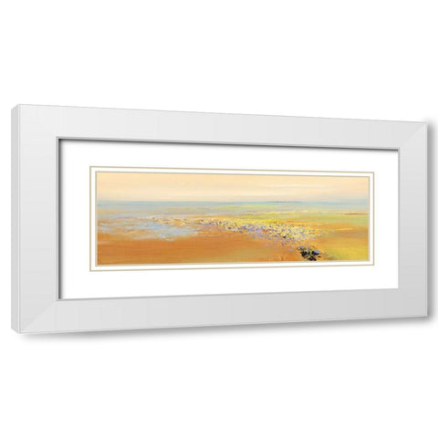 Pink Flowers White Modern Wood Framed Art Print with Double Matting by Groenhart, Jan