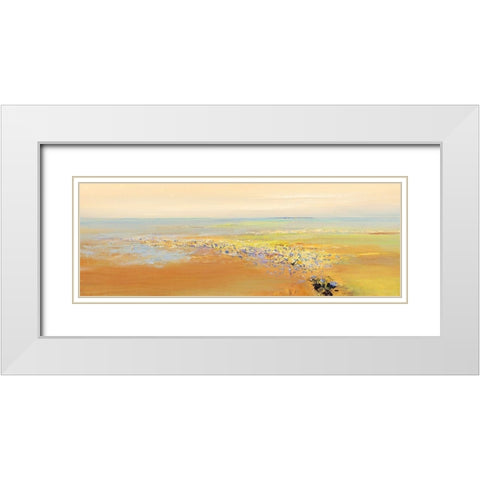 Pink Flowers White Modern Wood Framed Art Print with Double Matting by Groenhart, Jan