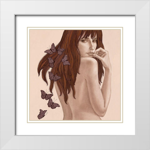 Papillons White Modern Wood Framed Art Print with Double Matting by Gouskova, Olga