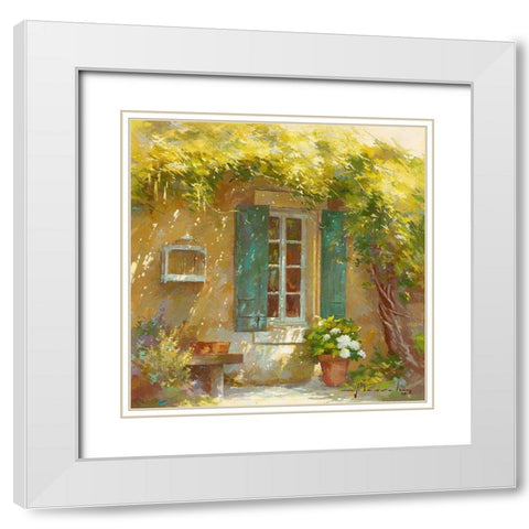 Sous la tonnelle White Modern Wood Framed Art Print with Double Matting by Messely, Johan