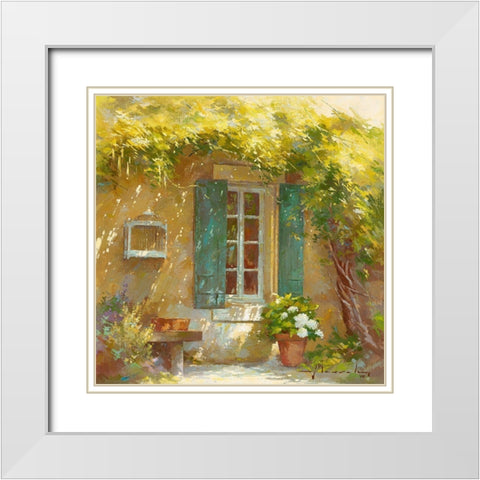 Sous la tonnelle White Modern Wood Framed Art Print with Double Matting by Messely, Johan