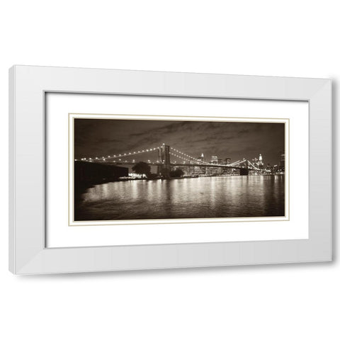 Brooklyn Bridge at Night White Modern Wood Framed Art Print with Double Matting by Butcher, Dave