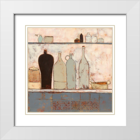 French bottles with French tiles White Modern Wood Framed Art Print with Double Matting by Allen, Anji