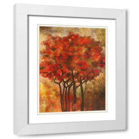 Arbres Rouges White Modern Wood Framed Art Print with Double Matting by Gack, Jean-Pierre