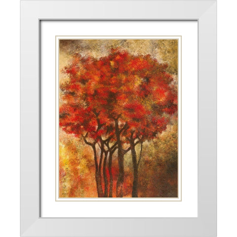 Arbres Rouges White Modern Wood Framed Art Print with Double Matting by Gack, Jean-Pierre