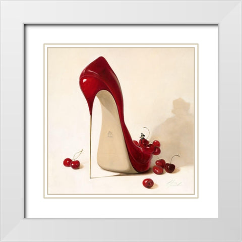 Cherry Love White Modern Wood Framed Art Print with Double Matting by Panasenko, Inna