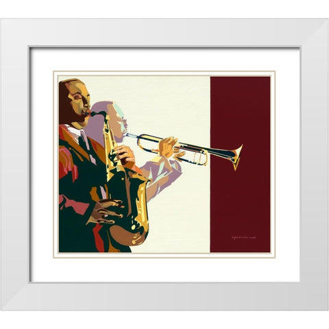 Sax n Trumpet White Modern Wood Framed Art Print with Double Matting by Levitus, Inger