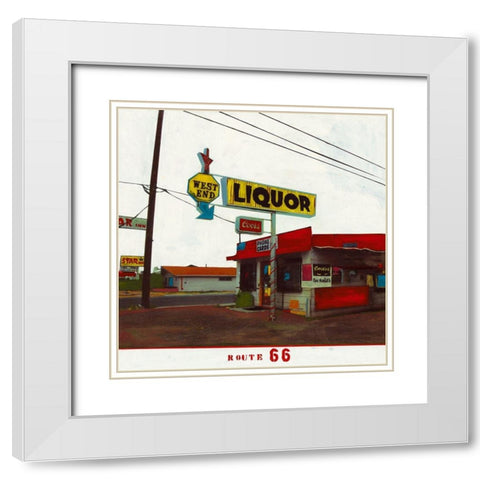 Route 66 - West End Liquor White Modern Wood Framed Art Print with Double Matting by Olukman, Ayline