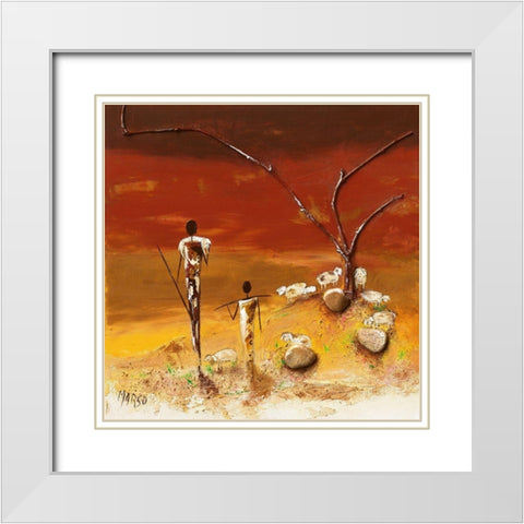 Les bergers White Modern Wood Framed Art Print with Double Matting by Marso