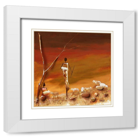 Mon troupeau White Modern Wood Framed Art Print with Double Matting by Marso