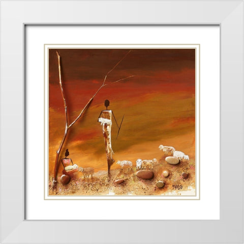 Mon troupeau White Modern Wood Framed Art Print with Double Matting by Marso