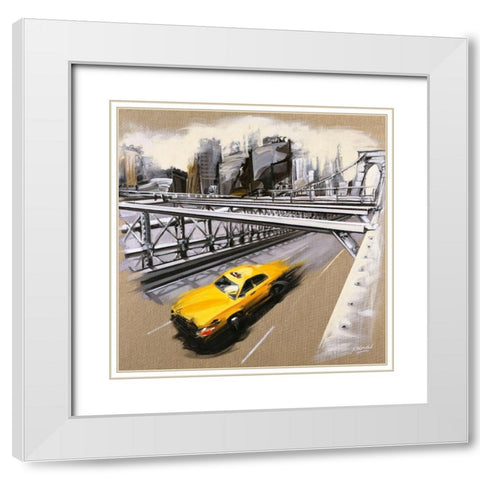 New York - Brooklyn Bridge White Modern Wood Framed Art Print with Double Matting by Blondel, Sandrine