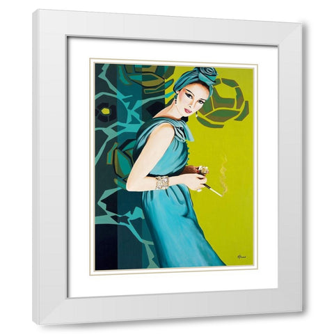 Femme Cigarette White Modern Wood Framed Art Print with Double Matting by Bernard, Anne
