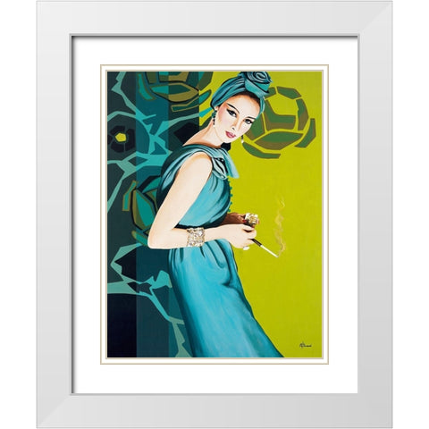 Femme Cigarette White Modern Wood Framed Art Print with Double Matting by Bernard, Anne