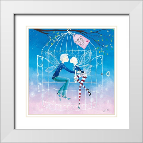 Love Birds White Modern Wood Framed Art Print with Double Matting by McFaul, Lorrie