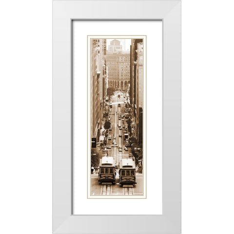 Two Cable Cars White Modern Wood Framed Art Print with Double Matting by Terrible, Aurelien