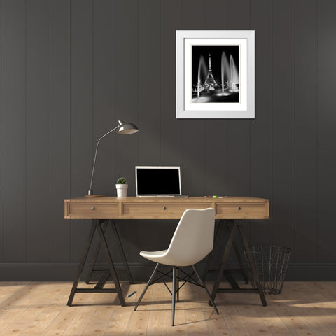 Eiffel Tower Fountains White Modern Wood Framed Art Print with Double Matting by Butcher, Dave