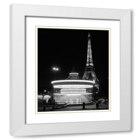 Eiffel Tower Merry Go Round White Modern Wood Framed Art Print with Double Matting by Butcher, Dave
