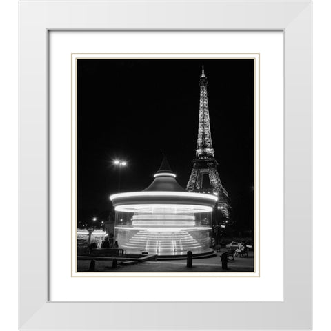 Eiffel Tower Merry Go Round White Modern Wood Framed Art Print with Double Matting by Butcher, Dave