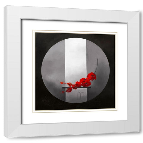 Fleurs rouges White Modern Wood Framed Art Print with Double Matting by Triki, Bernadette