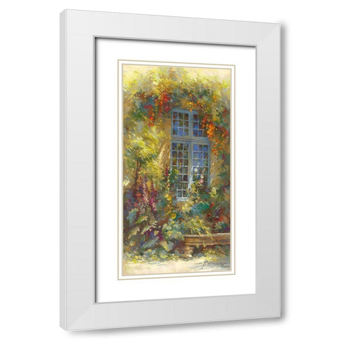 Jeu de fleurs White Modern Wood Framed Art Print with Double Matting by Messely, Johan