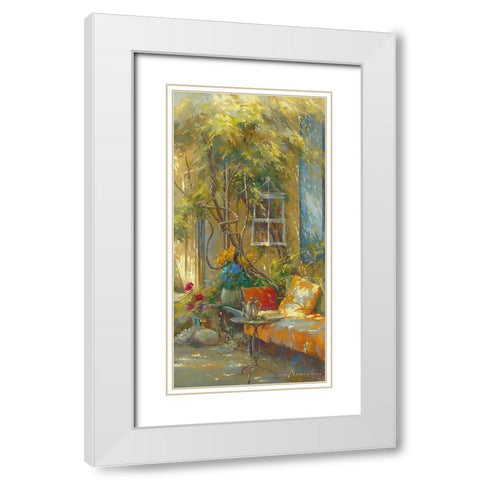 A l heure du the White Modern Wood Framed Art Print with Double Matting by Messely, Johan