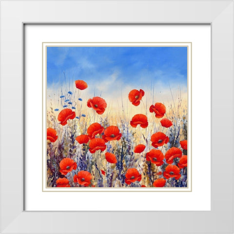 Sunset Poppies White Modern Wood Framed Art Print with Double Matting by Mayes, Hilary