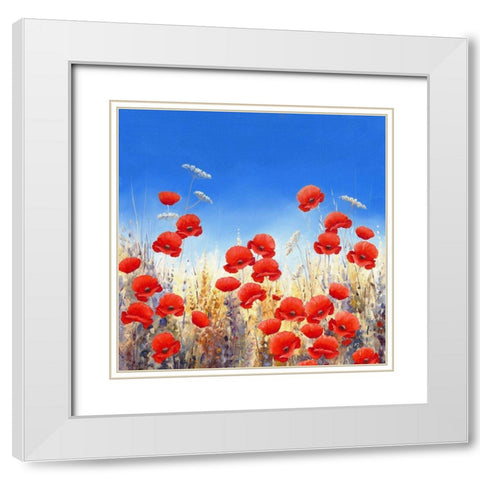 Dancing Poppies White Modern Wood Framed Art Print with Double Matting by Mayes, Hilary