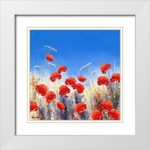 Poppy Meadow I White Modern Wood Framed Art Print with Double Matting by Mayes, Hilary