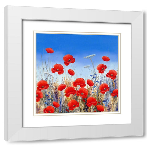 Poppy Meadow II White Modern Wood Framed Art Print with Double Matting by Mayes, Hilary