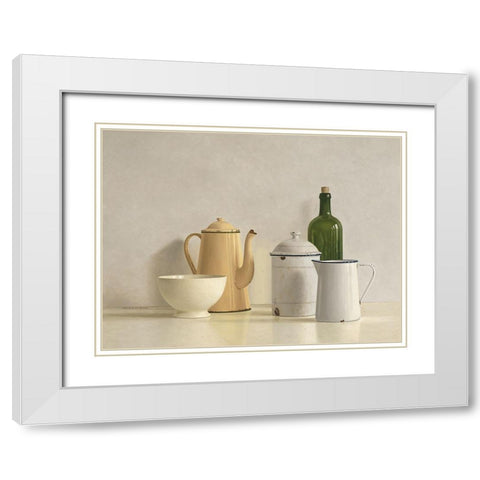 Still Life with yellow Coffeepot White Modern Wood Framed Art Print with Double Matting by de Bont, Willem