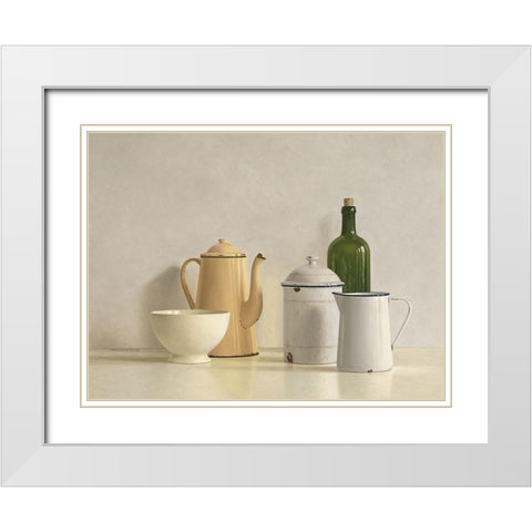 Still Life with yellow Coffeepot White Modern Wood Framed Art Print with Double Matting by de Bont, Willem