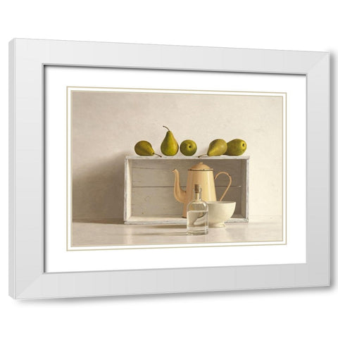 Five Pears on Box White Modern Wood Framed Art Print with Double Matting by de Bont, Willem